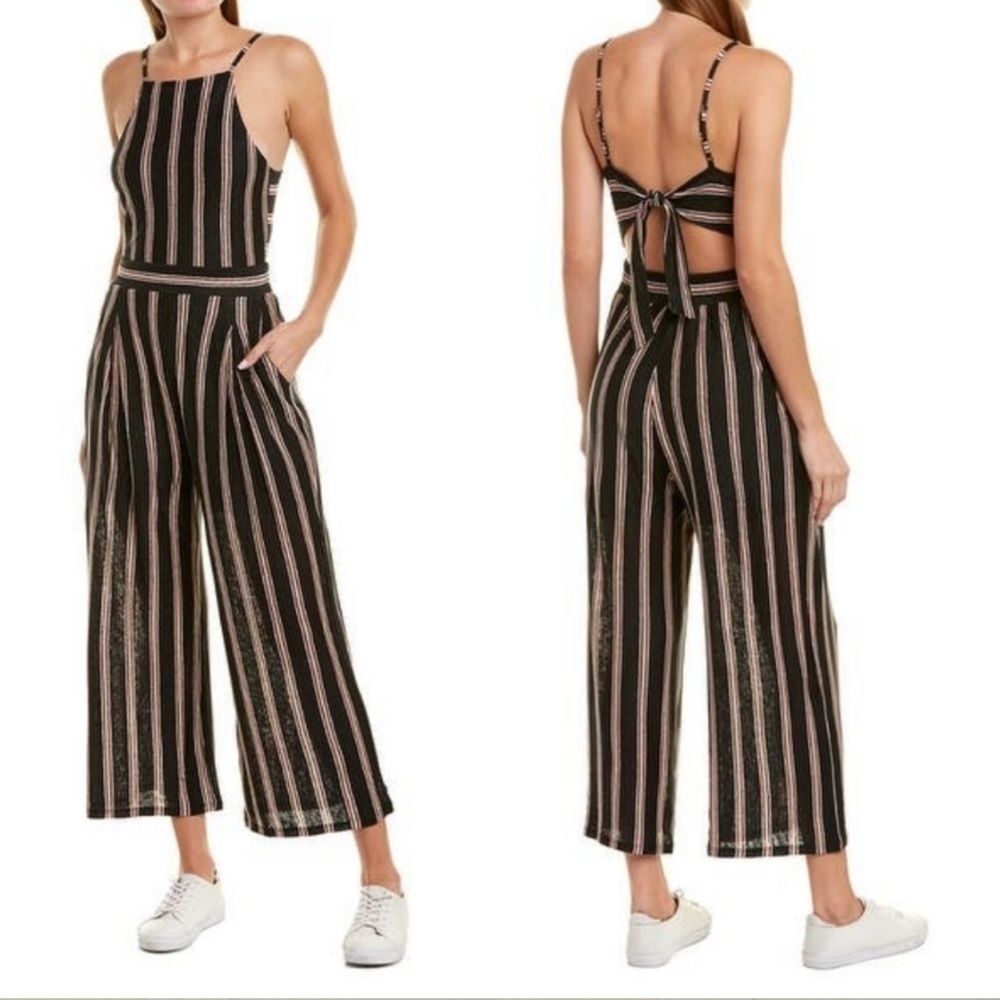 Joie Briselle Linen Jumpsuit, Vertical Stripes, Wide Leg & Exposed BackβSize XSβ’